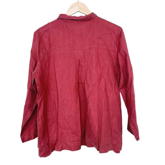 Citron Santa Monica Orange Butterfly 100% Linen Button Front Top Sz M - Picture 5 of 7